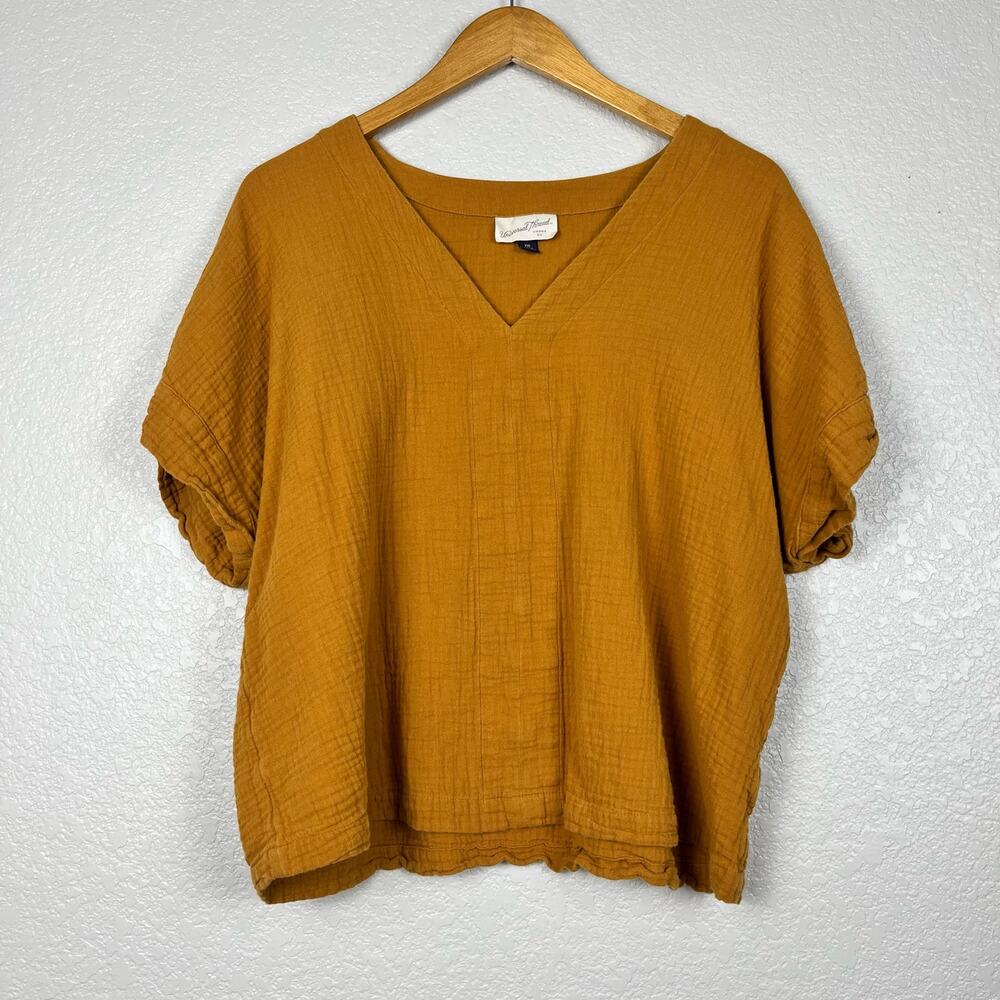 Universal Thread Brown Gauze V Neck Casual Lagenlook Boho Top Womens Size XXL